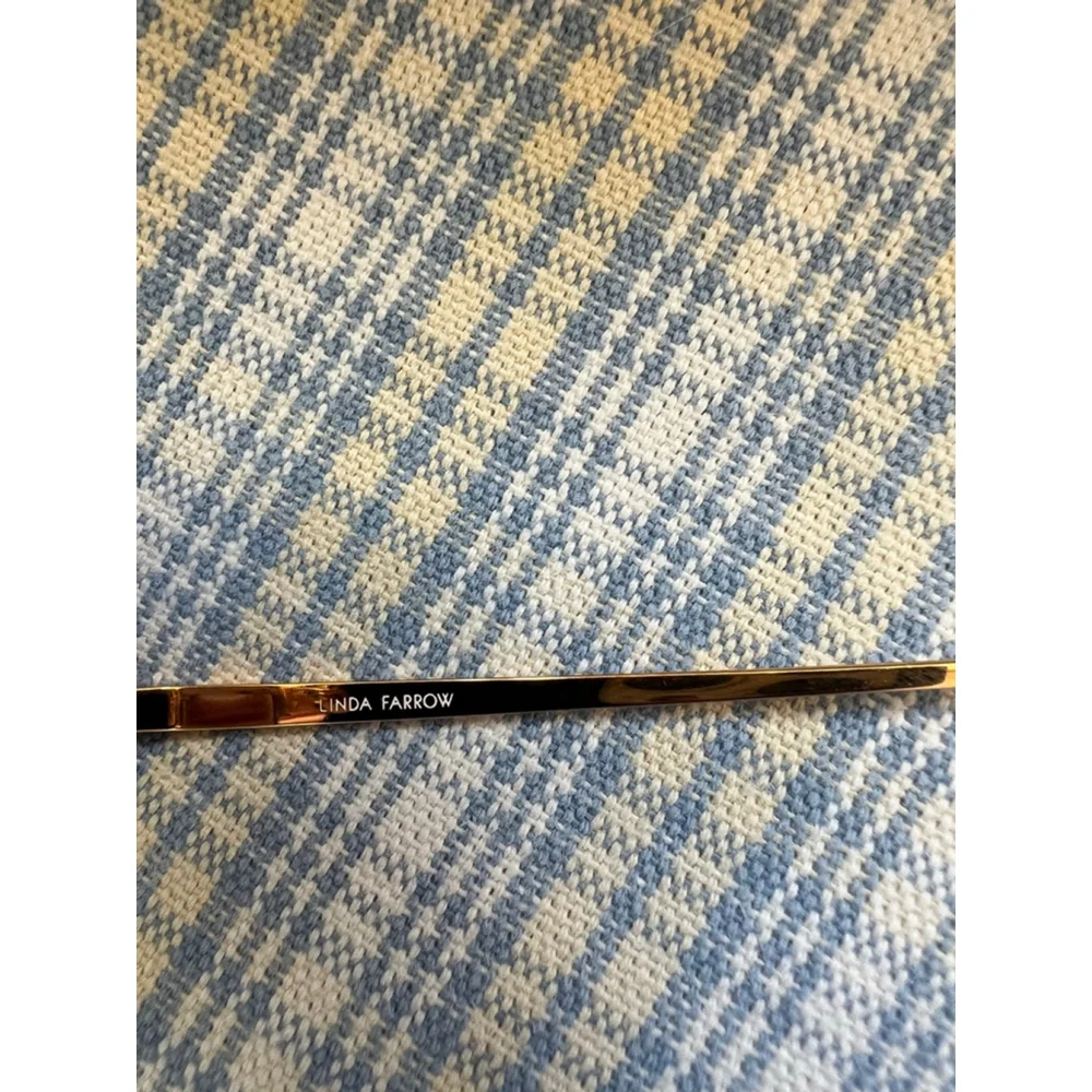 New LINDA FARROW Blue Gold Rimless Round Sunglasses